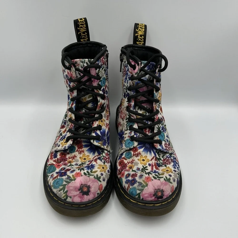 Dr. Martens‎ Delaney Y Wander Floral Poppy Bloom Combat Moto Boot Girls Size 3